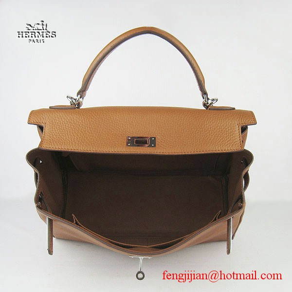 Hermes Kelly 32cm Togo Leather Bag Light Coffee 6108 Silver Hardware Hermes Kelly 32cm Togo Leather Bag Light Coffee 6108 Silver Hardware